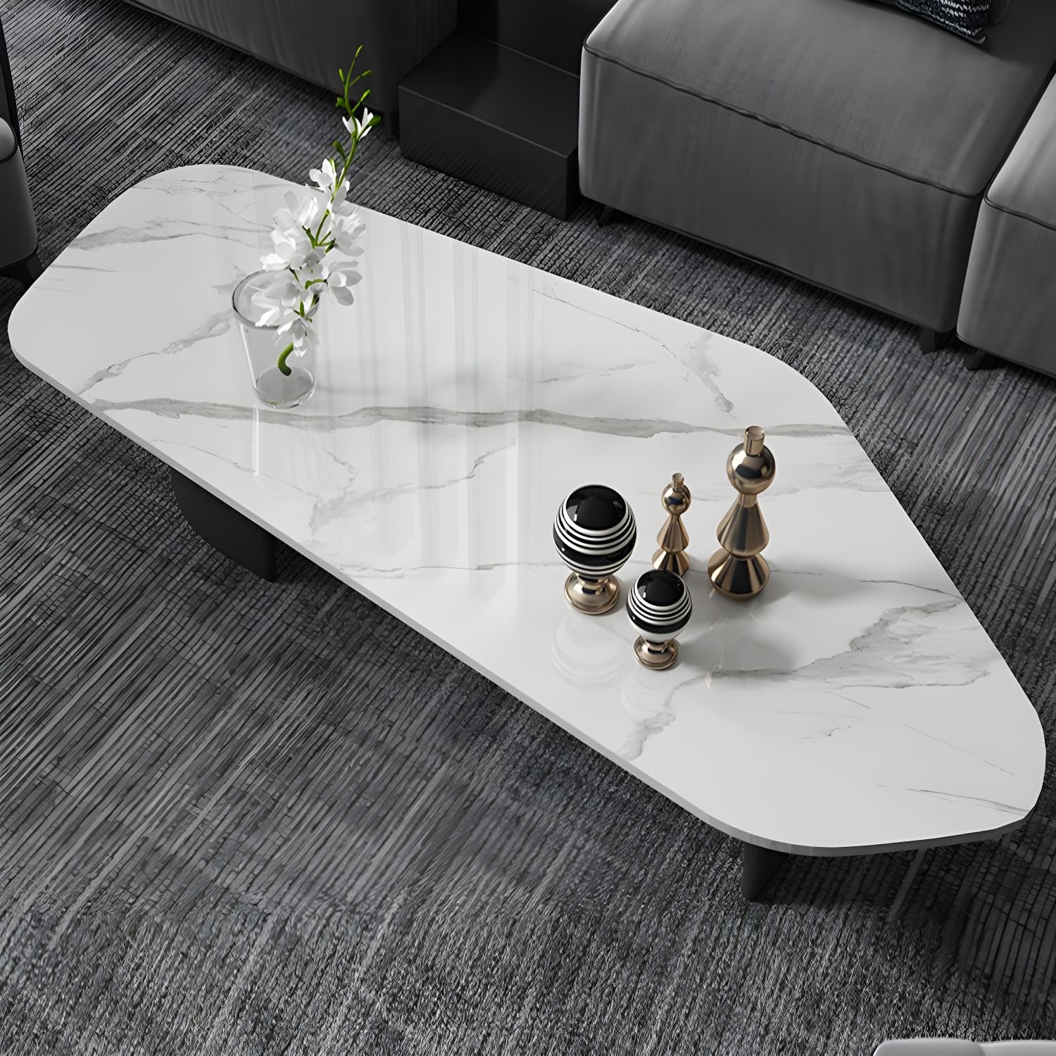 Glam Irregular Slate Top Cocktail Table Sled 15.7" H Coffee Table thumbnail 5