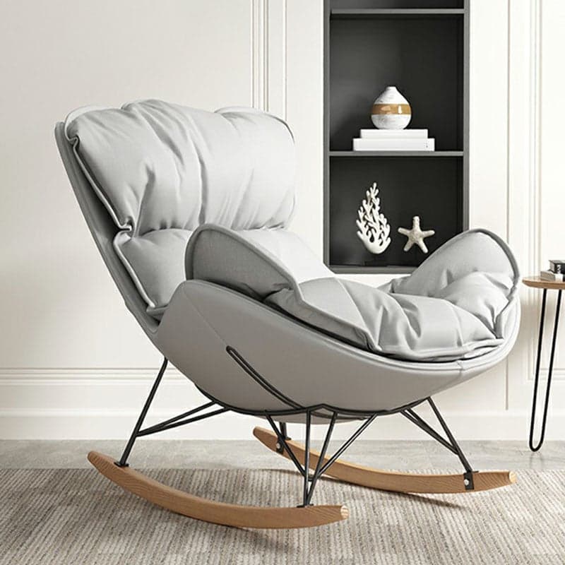 Stylish and Modern Upholstered Rocking Chair with Natural Wood Legs thumbnail 3