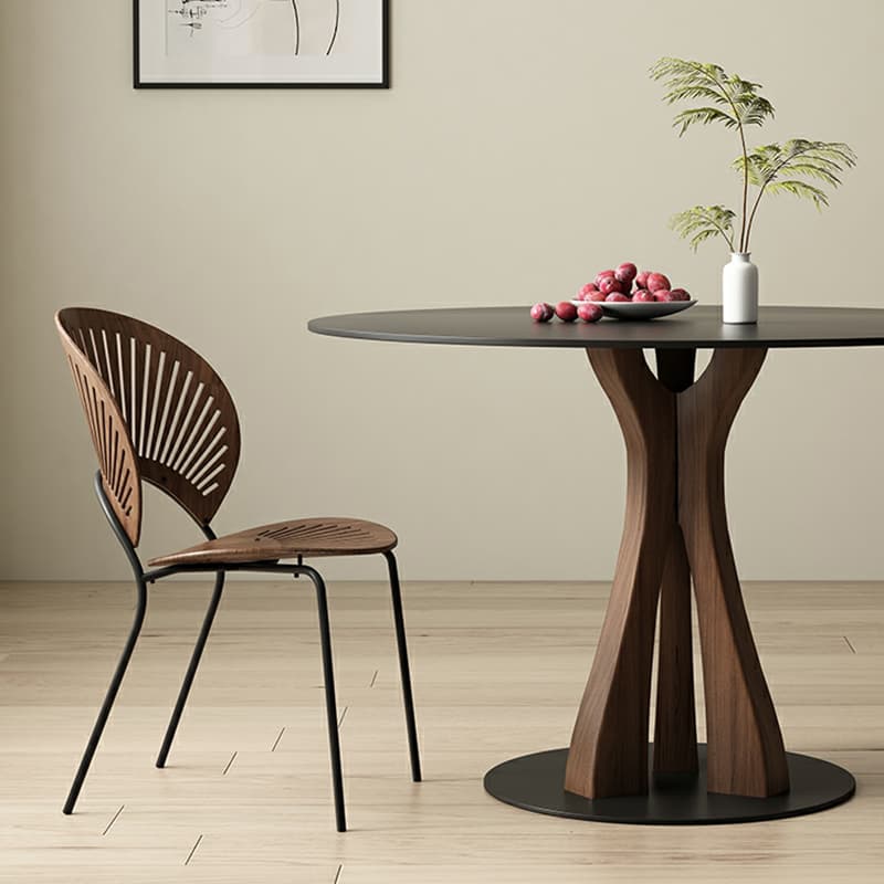 Round Modern Stone Top Dining Table with Solid Wood Pedestal Base thumbnail 7