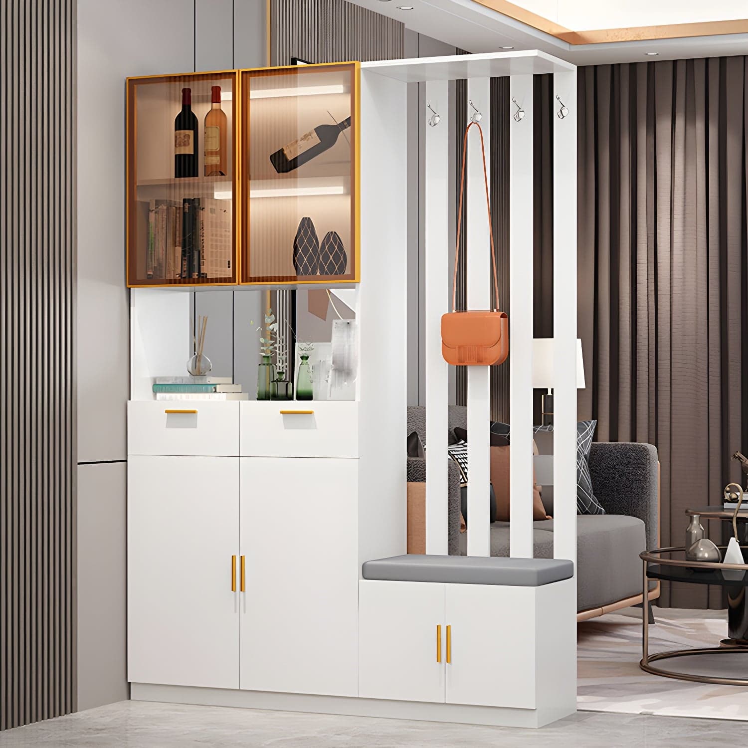 Contemporary 3-door Wooden 11.81" Wide Accent Cabinet with Drawer thumbnail 4