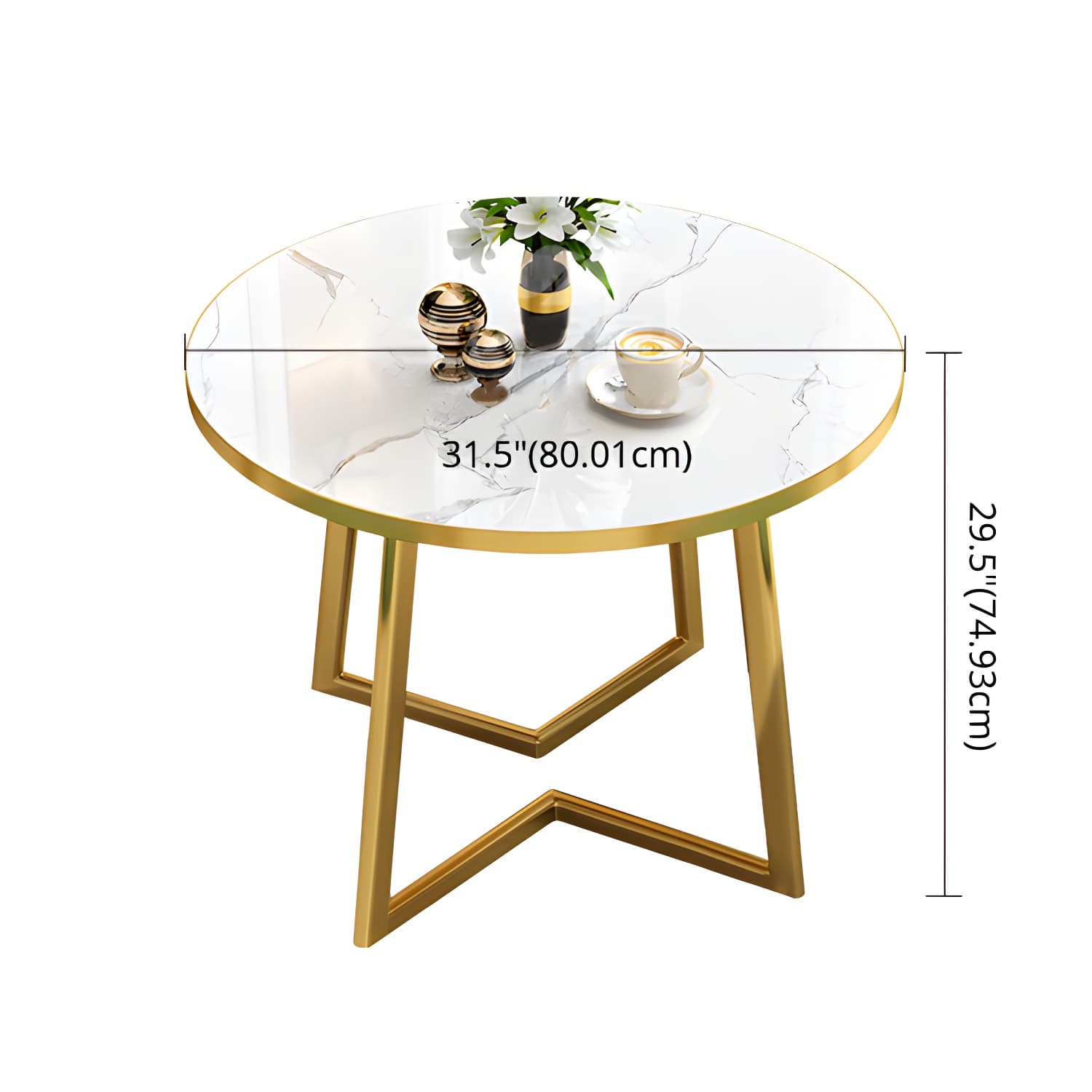 Round Standard Laminated Faux Marble Dining Set with Gold Metallic Legs for Dining Furniture thumbnail 9