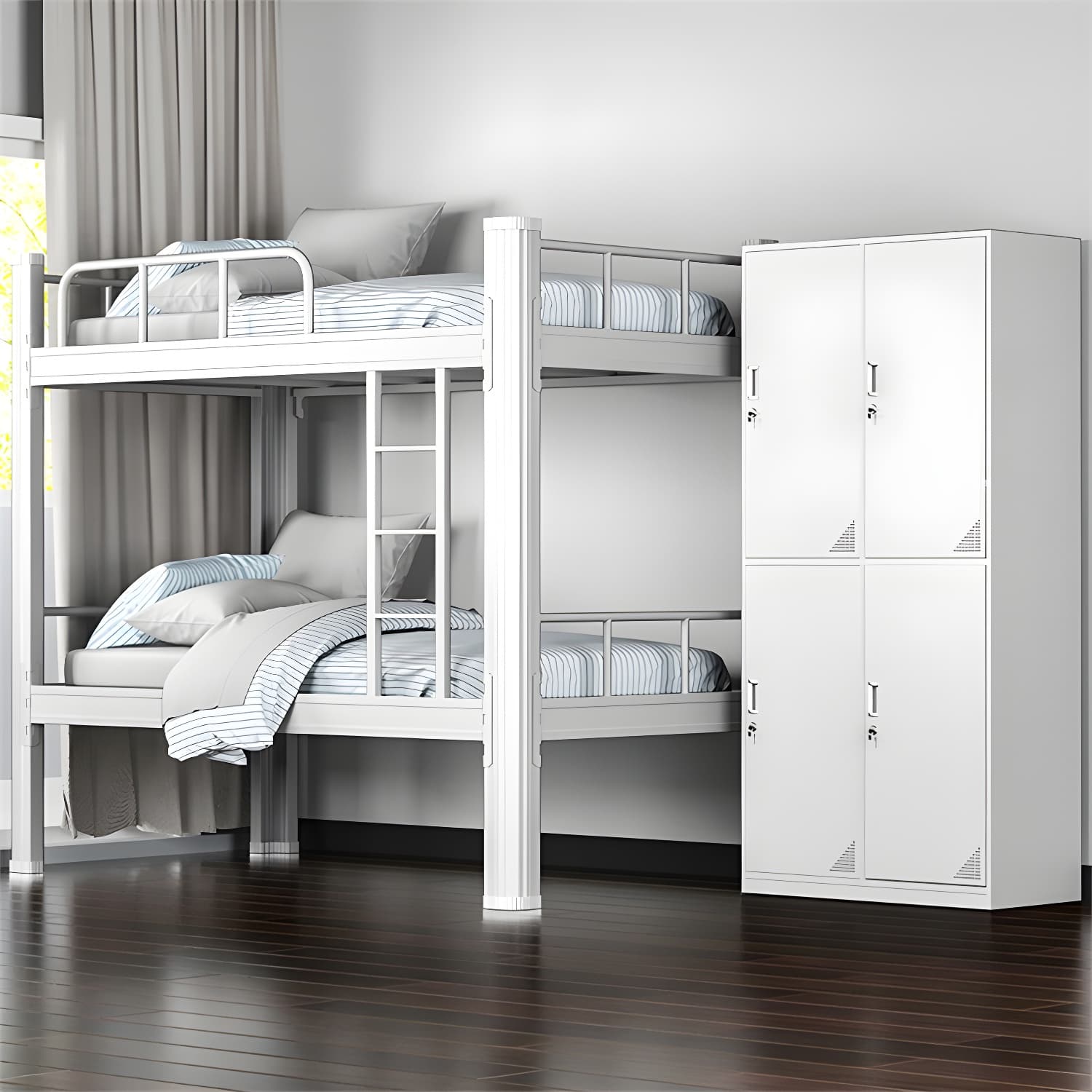 Contemporary Iron Bunk Bed with Metal Legs and Open-Frame 70.87" High thumbnail 3