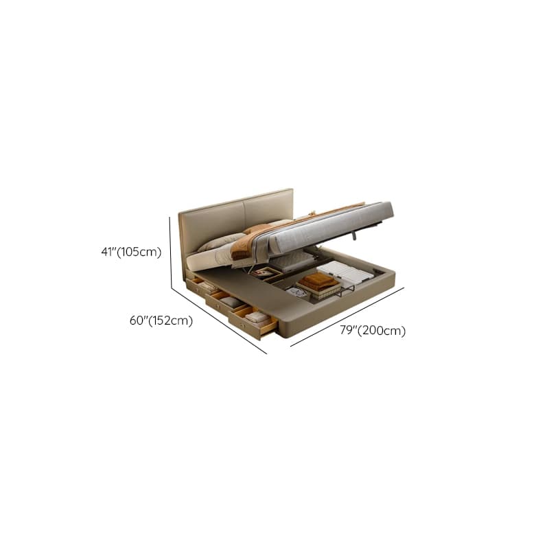 Light Gray Storage Included Panel Bed with 3 Storage Boxes, Natural Wood Frame, and Sponge Upholstery thumbnail 14