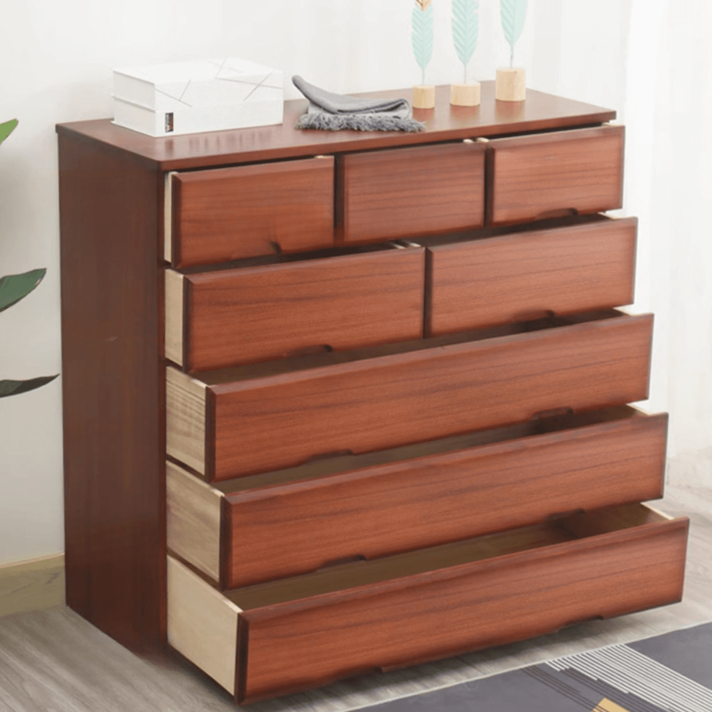 Sepia Minimalist Raw Wood Lingerie Chest/Dresser Vanity Combo with Multiple Drawers in Vertical/Horizontal Orientation thumbnail 5