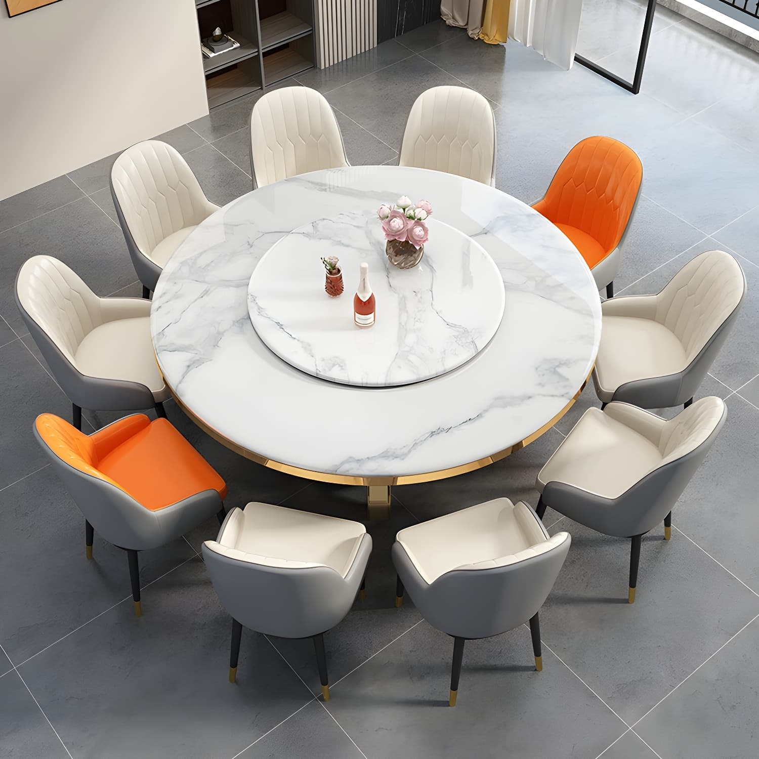 Kitchen 1/7/9/11 Pcs Dining Set with Round Dinette Table and Leather Chairs thumbnail 5