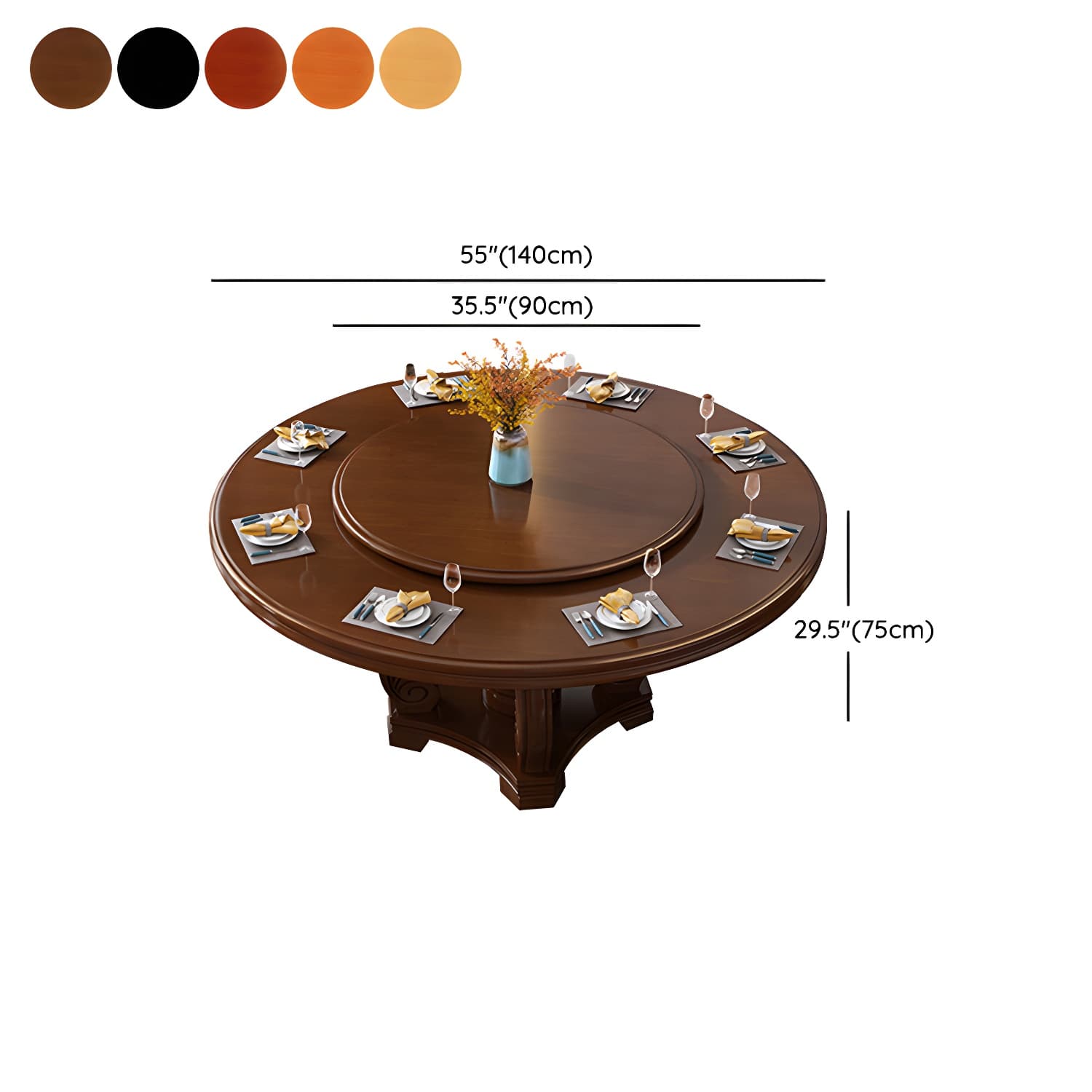 Round Solid Wood Dining Table Modern Turntable Furniture with Pedestal Base thumbnail 19