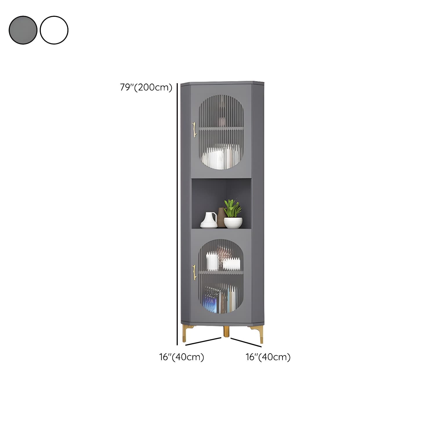 Gold Corner Modern Accent Cabinet with Glass Doors and Exterior Shelving thumbnail 10
