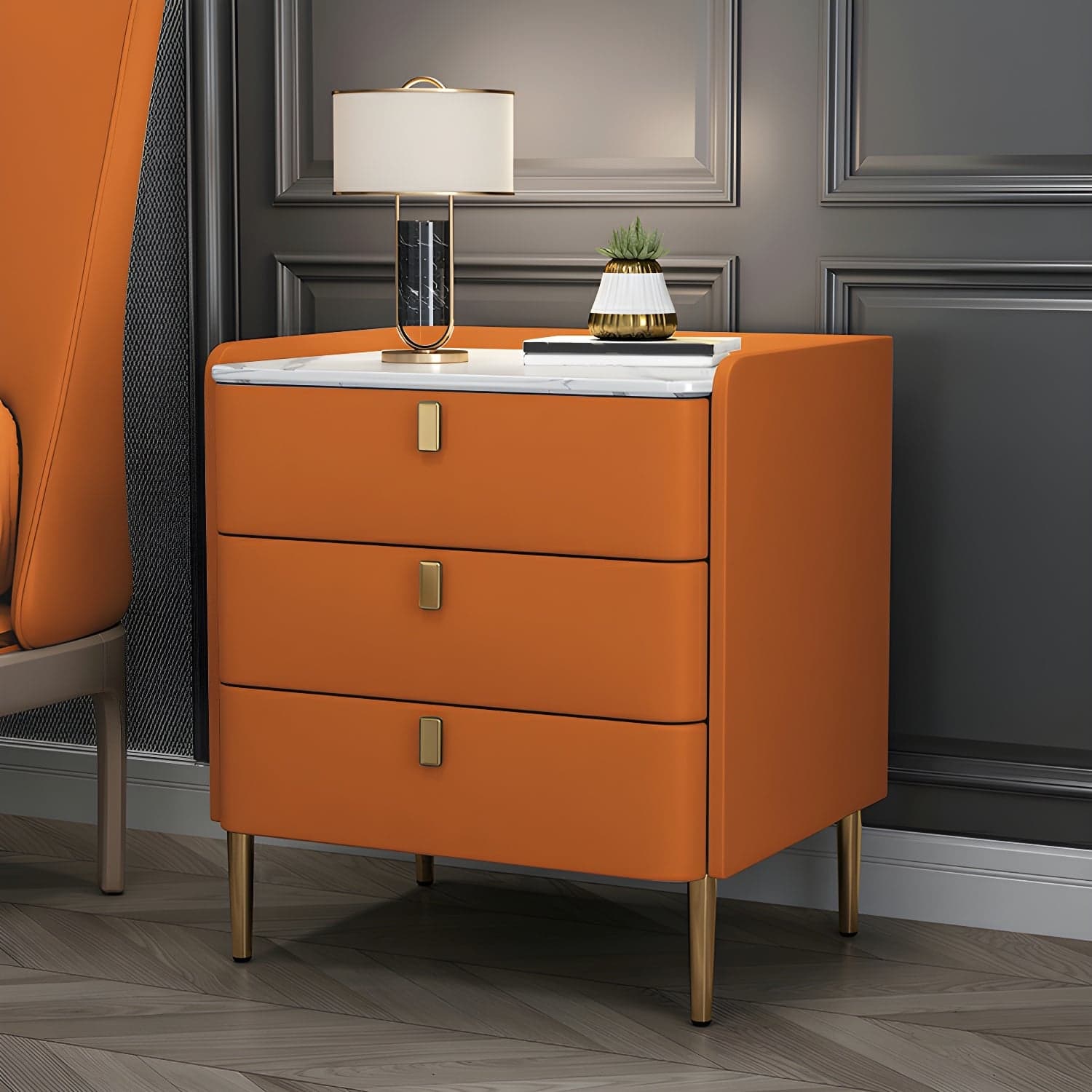 Glam Style Sintered Stone Top Drawer Storage Nightstand for Bedroom thumbnail 16