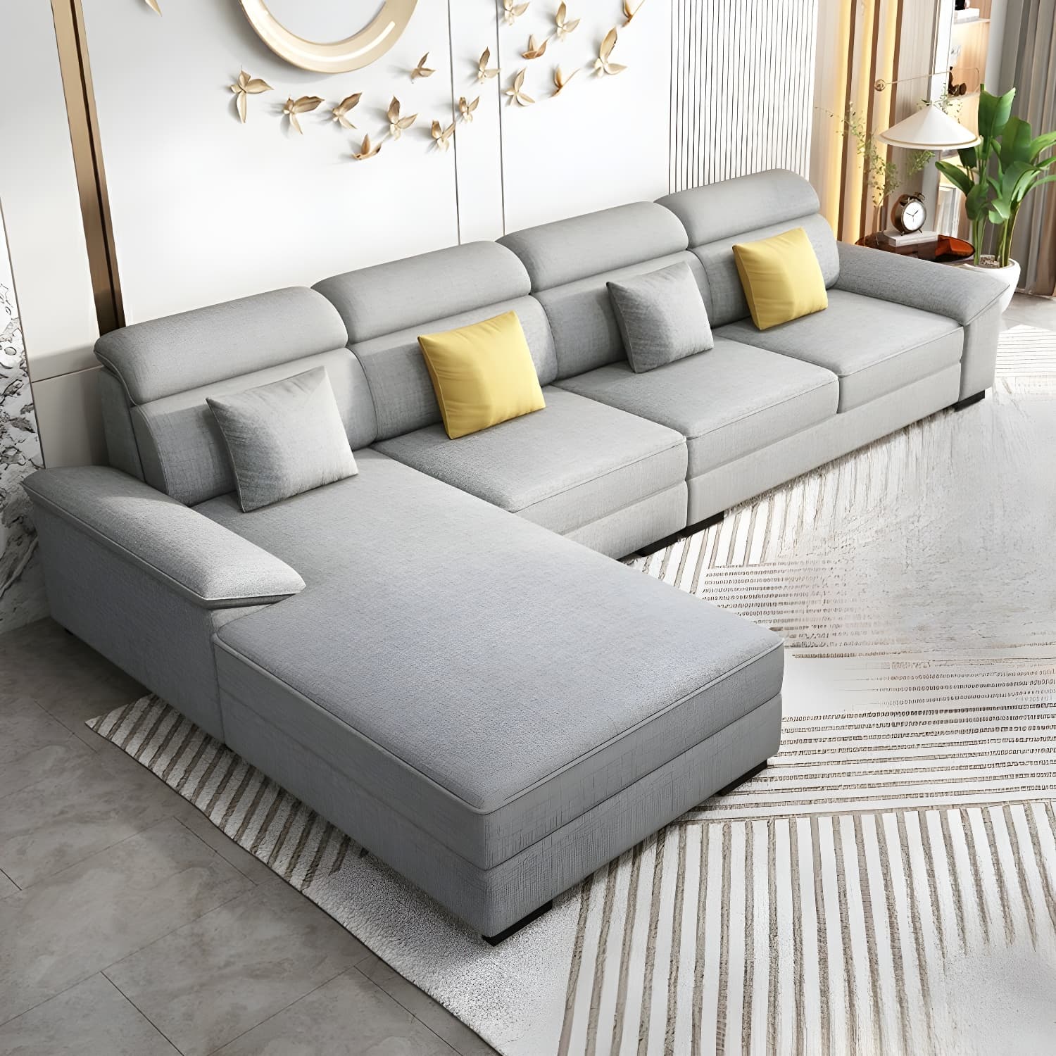 Modernism Pillow Top Arm Sectional with Chaise for Living Room thumbnail 4