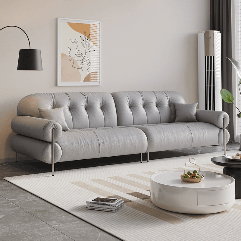 Tear Resistant Standard Sofa with Pu/Flannel Upholstery in Grey/Auburn/Ivory thumbnail 7