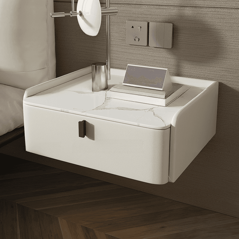 Organic Modern Bedside Cabinet Nightstand with 1 Drawer, Stone Countertop, and Hanging Shelf thumbnail 10