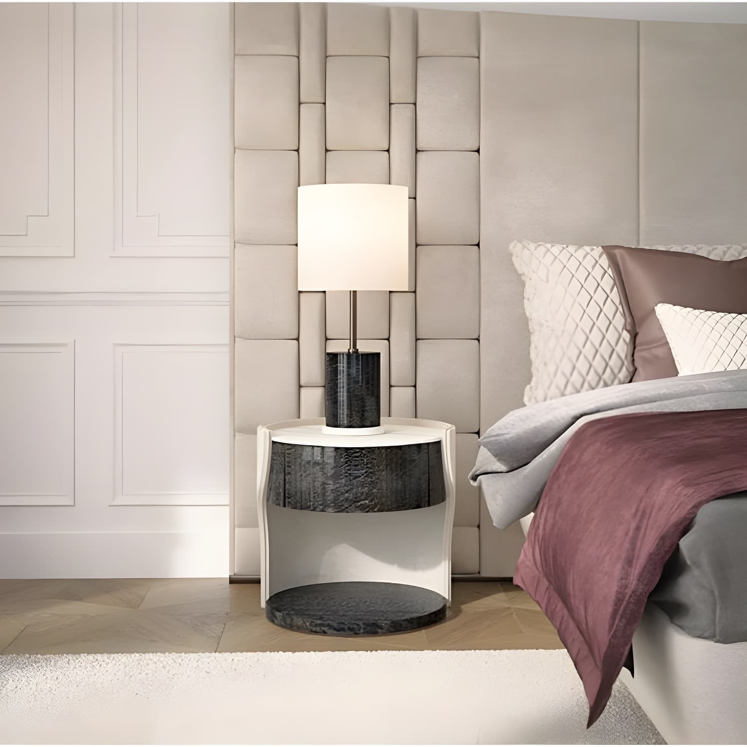 Faux Leather Nightstand 1 - Drawer Nightstand with Wood Accents thumbnail 7