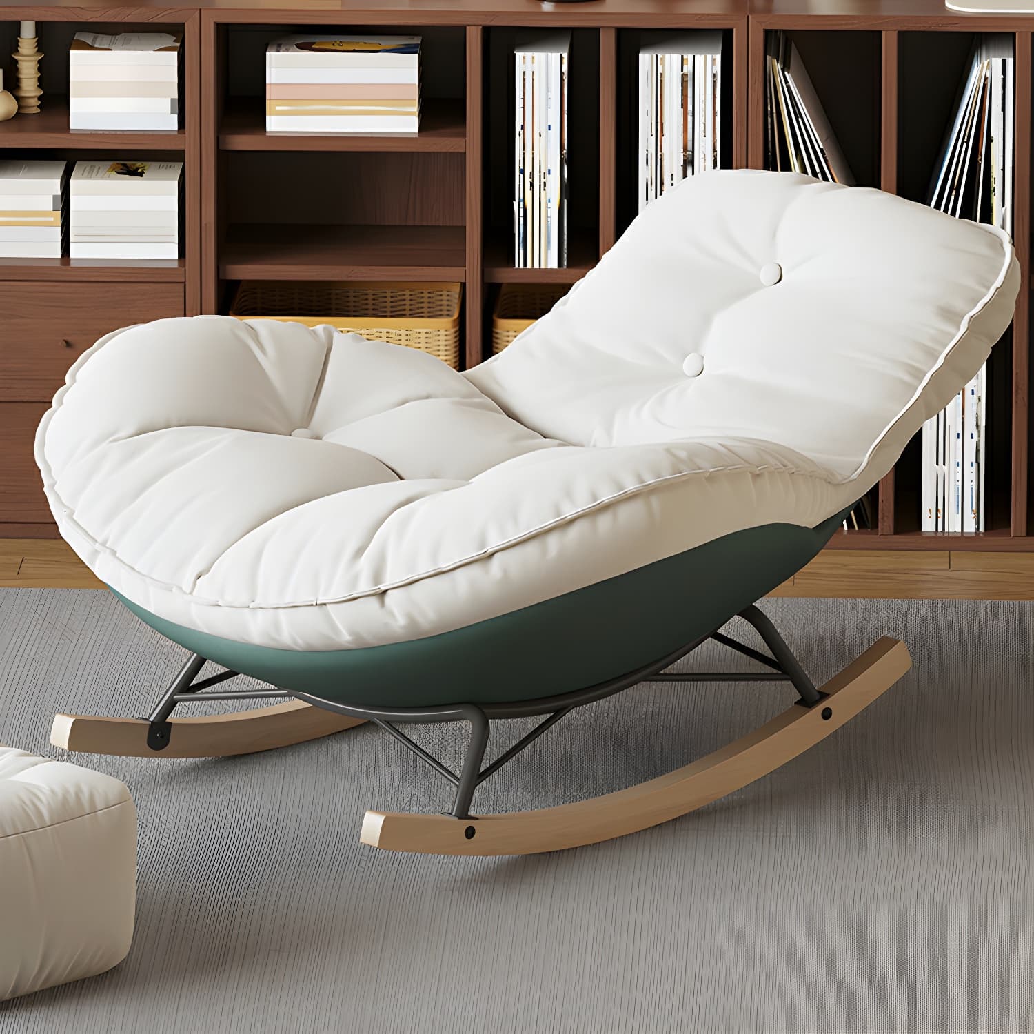 Contemporary Upholstered Rocking Chair with White Tufted Flannel Cushion and Solid Wood Legs thumbnail 18
