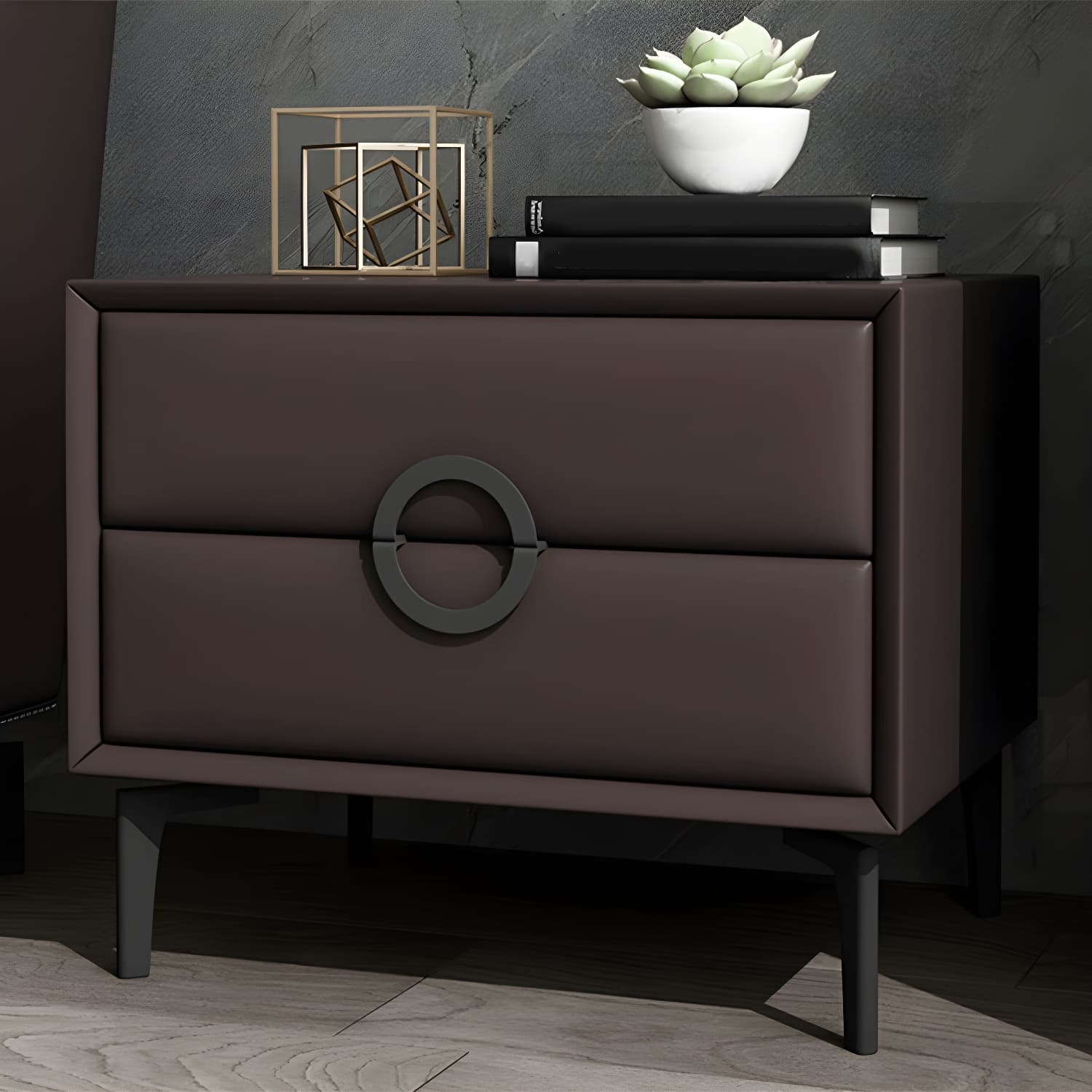 Glam Style Solid Wood Two Drawers Nightstand with Legs for Bedroom thumbnail 5