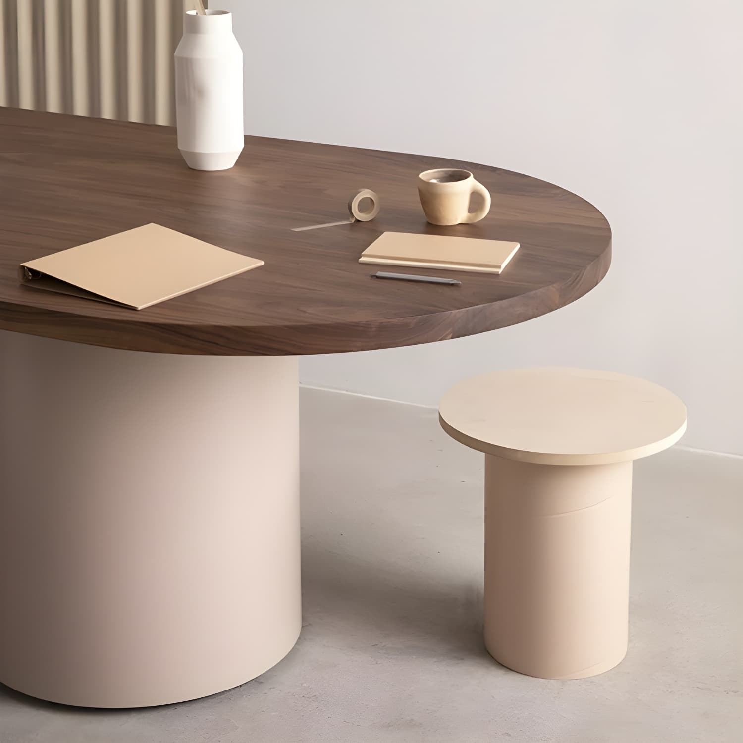 Contemporary Wood Top Oval Dinette Table White Base Dining Table for Living Room thumbnail 5