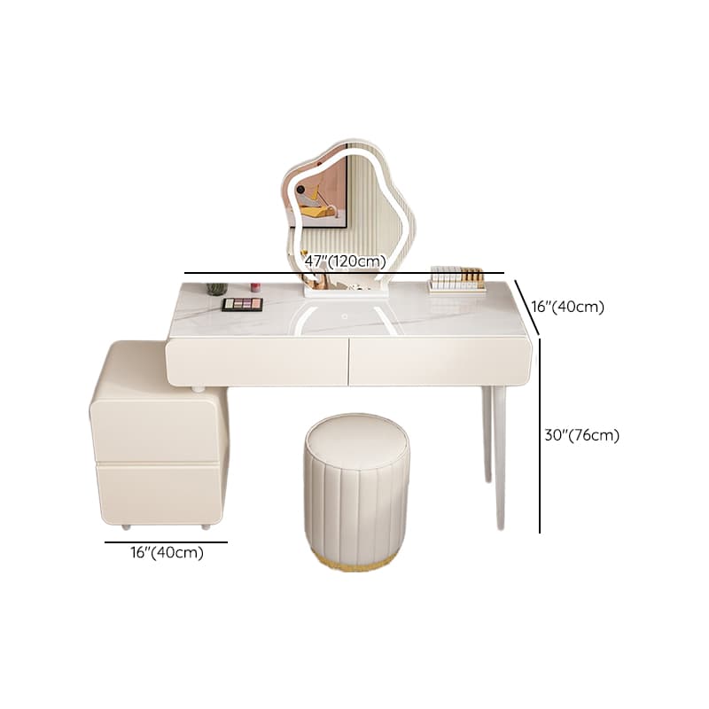 Simplistic Large/Standard Vanity Set with Stone Table Top, White Seat, 4 Drawers, and Mirror Lights thumbnail 15