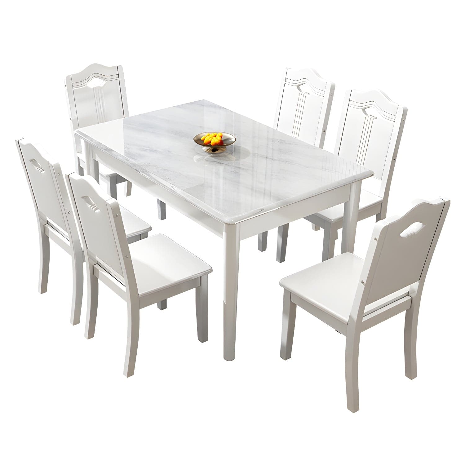 Modern White Marble Kitchen & Dining Room Set - Solid Wood Base, Faux Marble Top thumbnail 4