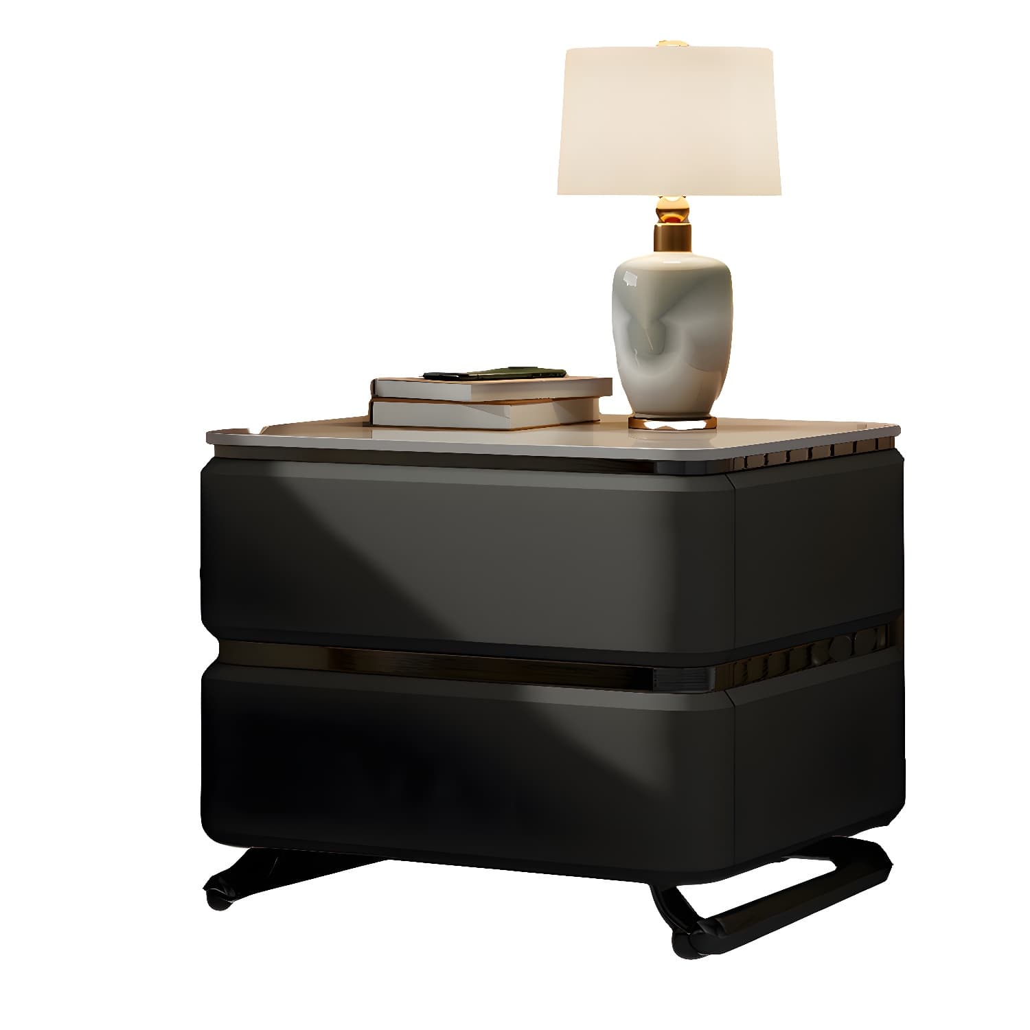 Small Modern Faux Leather Nightstand with Drawer Storage in Stone Finish thumbnail 17