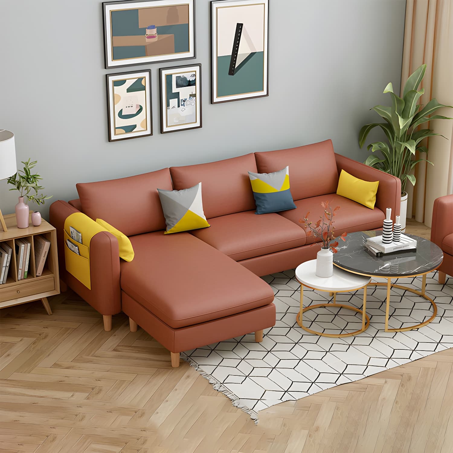 Modern Wooden Frame L-Shaped Sectional Sofa Chaise in Small Size with Storage Included thumbnail 21