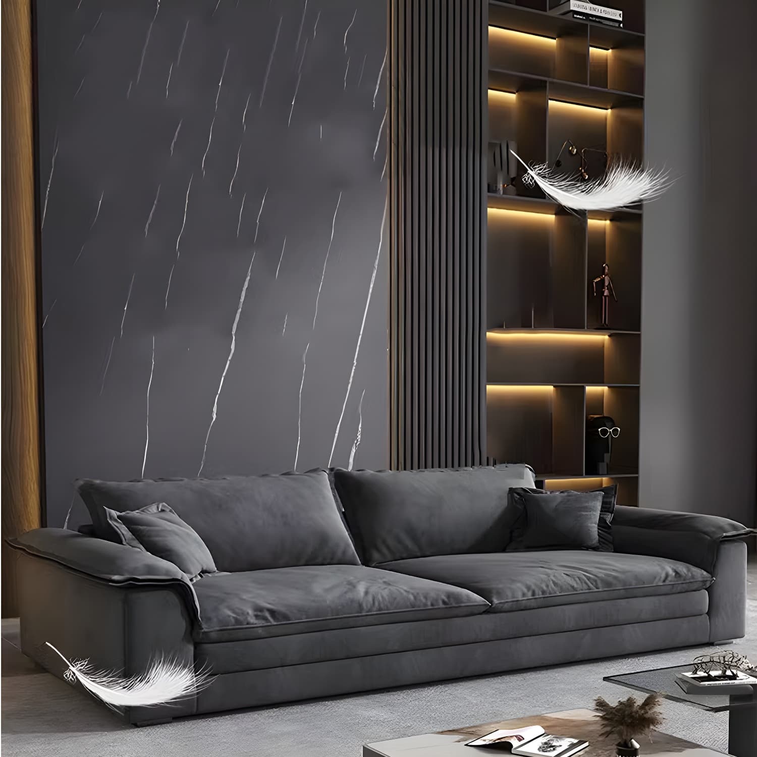 Grey Mid-Century Modern Sofa with Wood Frame and Tech Cloth Upholstery thumbnail 2