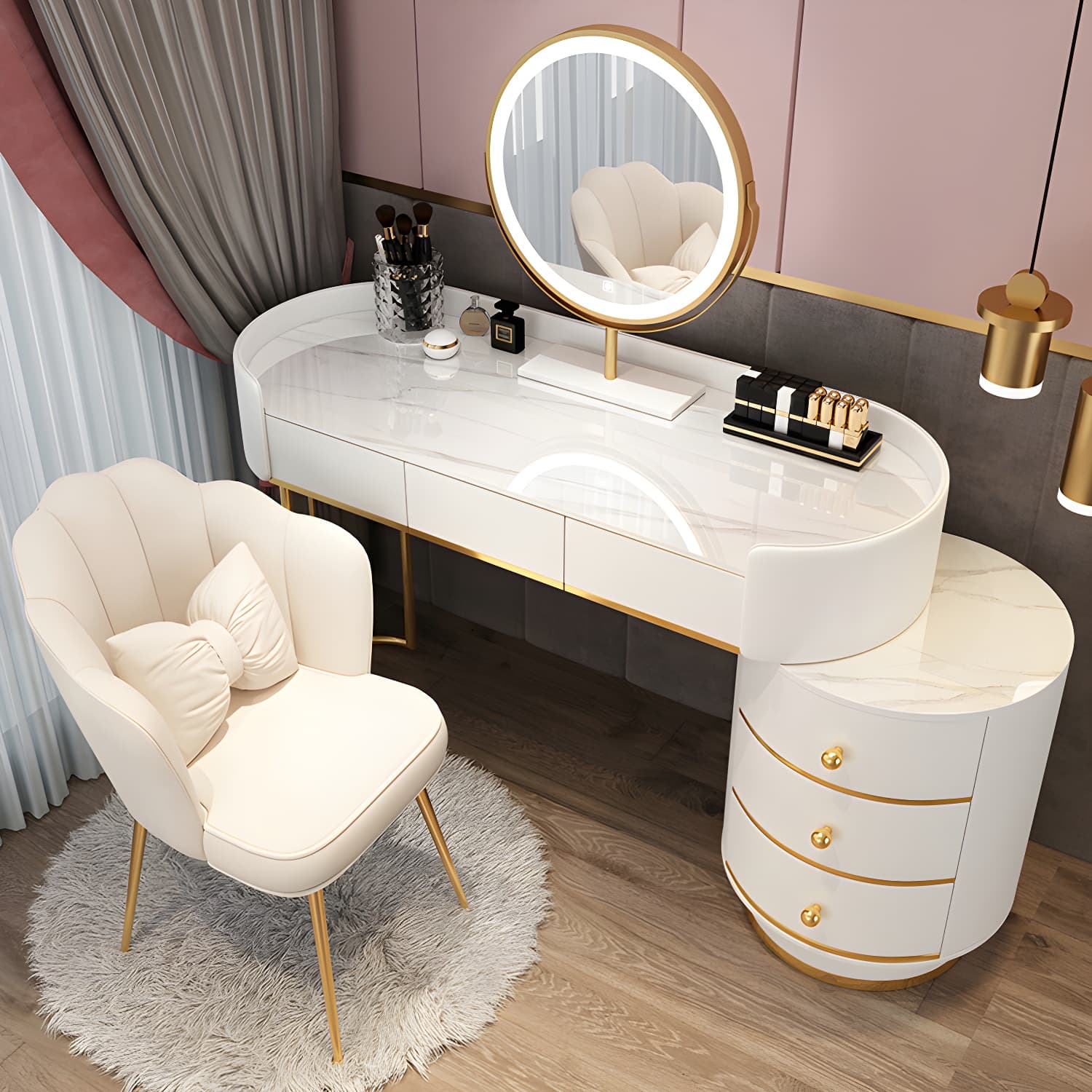 Glam Dressing Table Storage Box with Makeup with Drawers for Bedroom thumbnail 8
