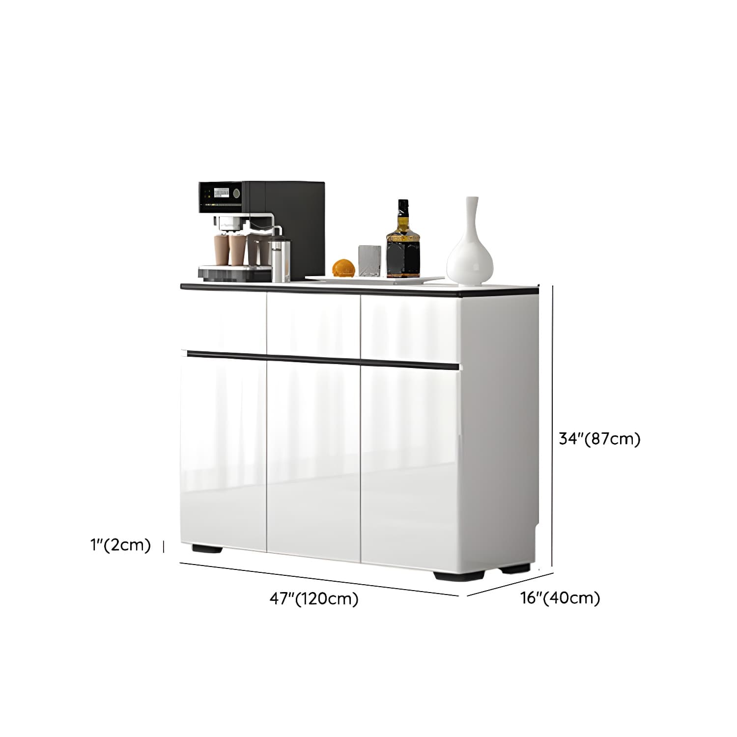 Modern White Sideboard with Glass Countertop, Cabinets, and Drawers thumbnail 10
