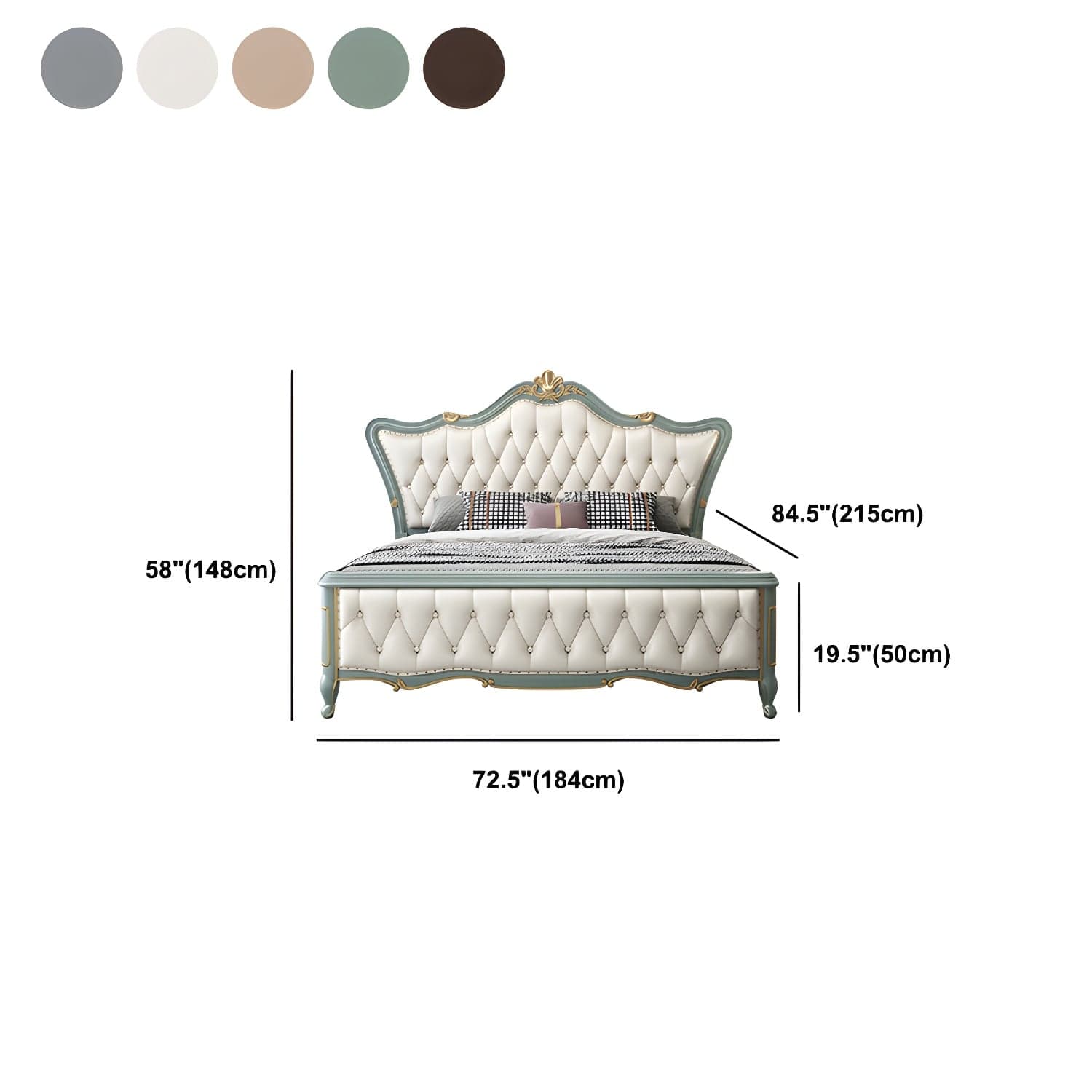 84.65 inch Wide Glam Bed Frame Rubberwood Solid Color Standard Bed with Headboard thumbnail 16