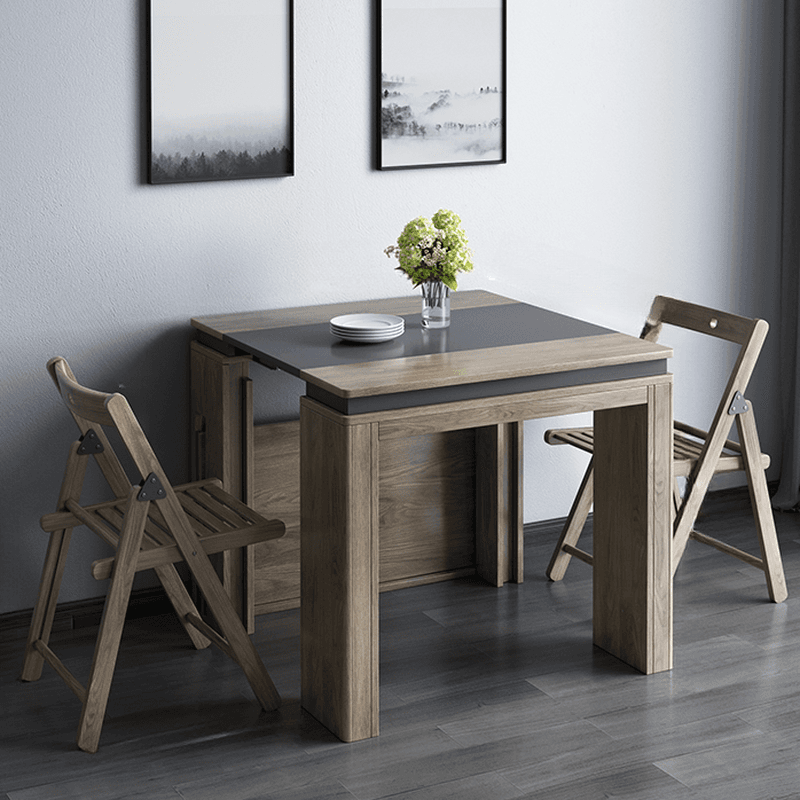 Trendy Rectangular Dining Table Set with Four Legs, Versatile 9-piece/7 Pieces/5 Piece Set, Chalk/Tan/Unfinished Colors thumbnail 2