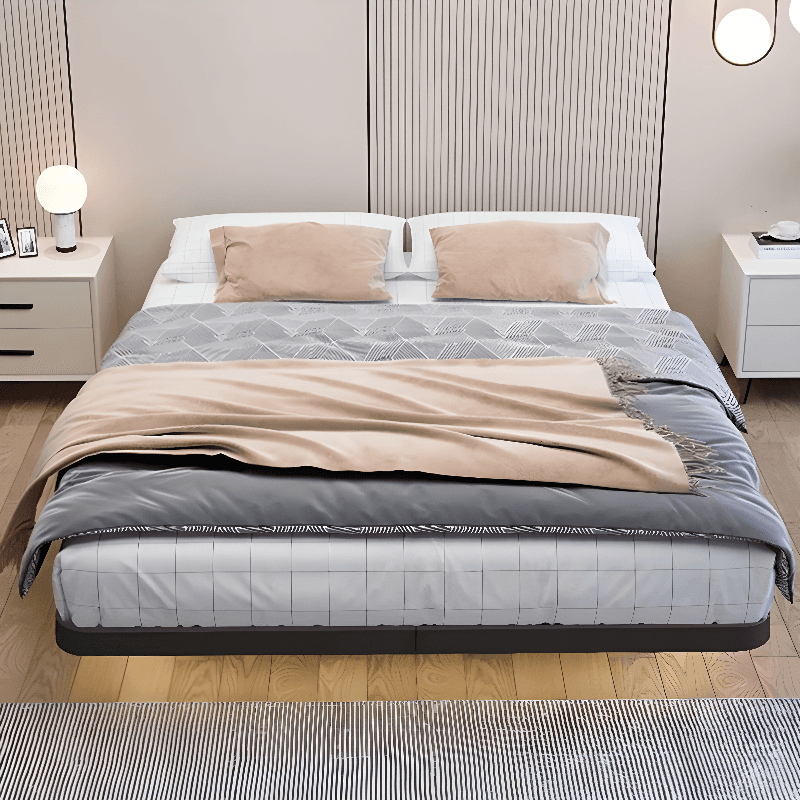 Trendy Alloy Floating Bed Tool-Free Assembly Bedroom, White/Black thumbnail 3