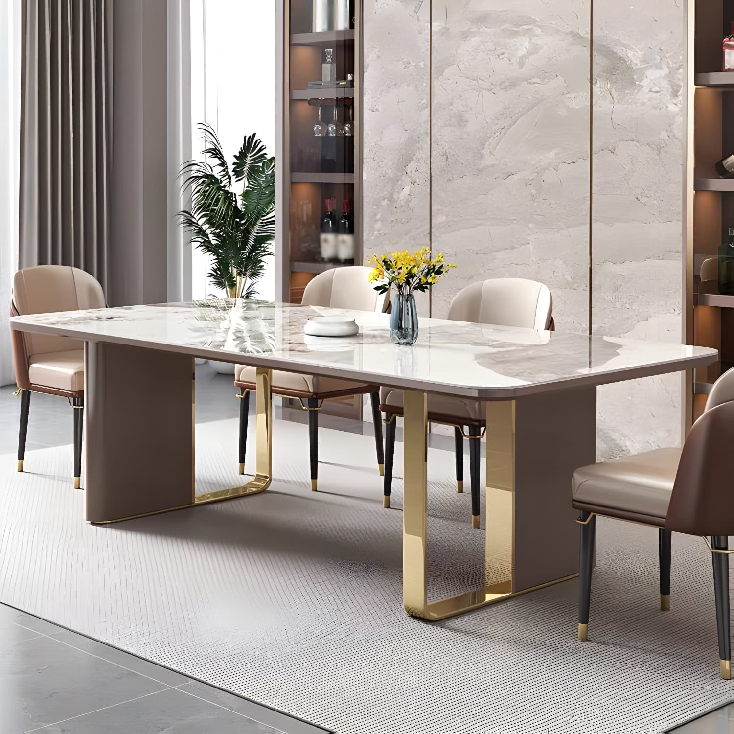 Luxury Sintered Stone Top Dining Set Rectangle 1/4/5/6/7/9 Pieces Dining Table with Chairs thumbnail 4