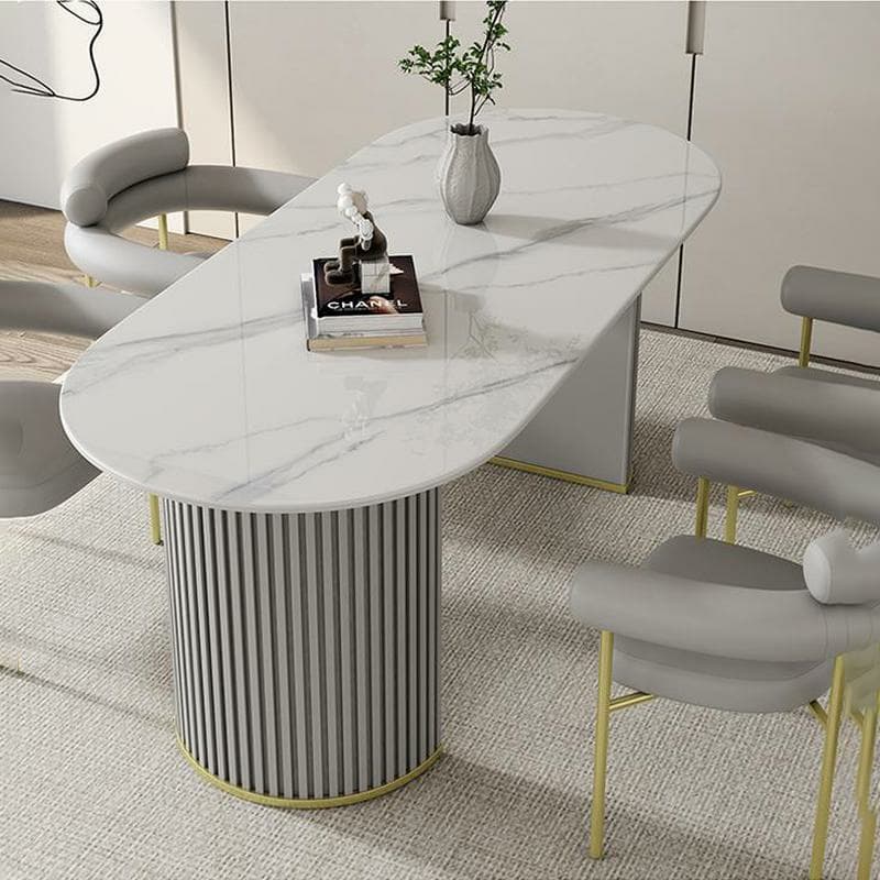 Contemporary Stone Top Oval Dining Table with Metal Legs for Dining Room thumbnail 13