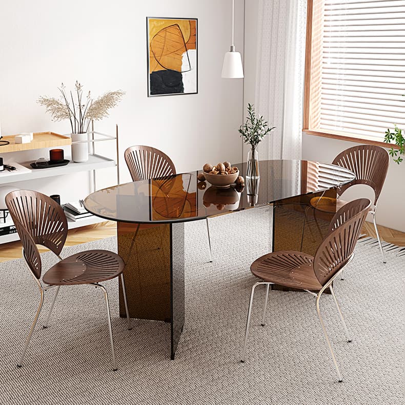 Elegant Glass Oval Dining Set in Brown - Includes Modern Chairs thumbnail 4