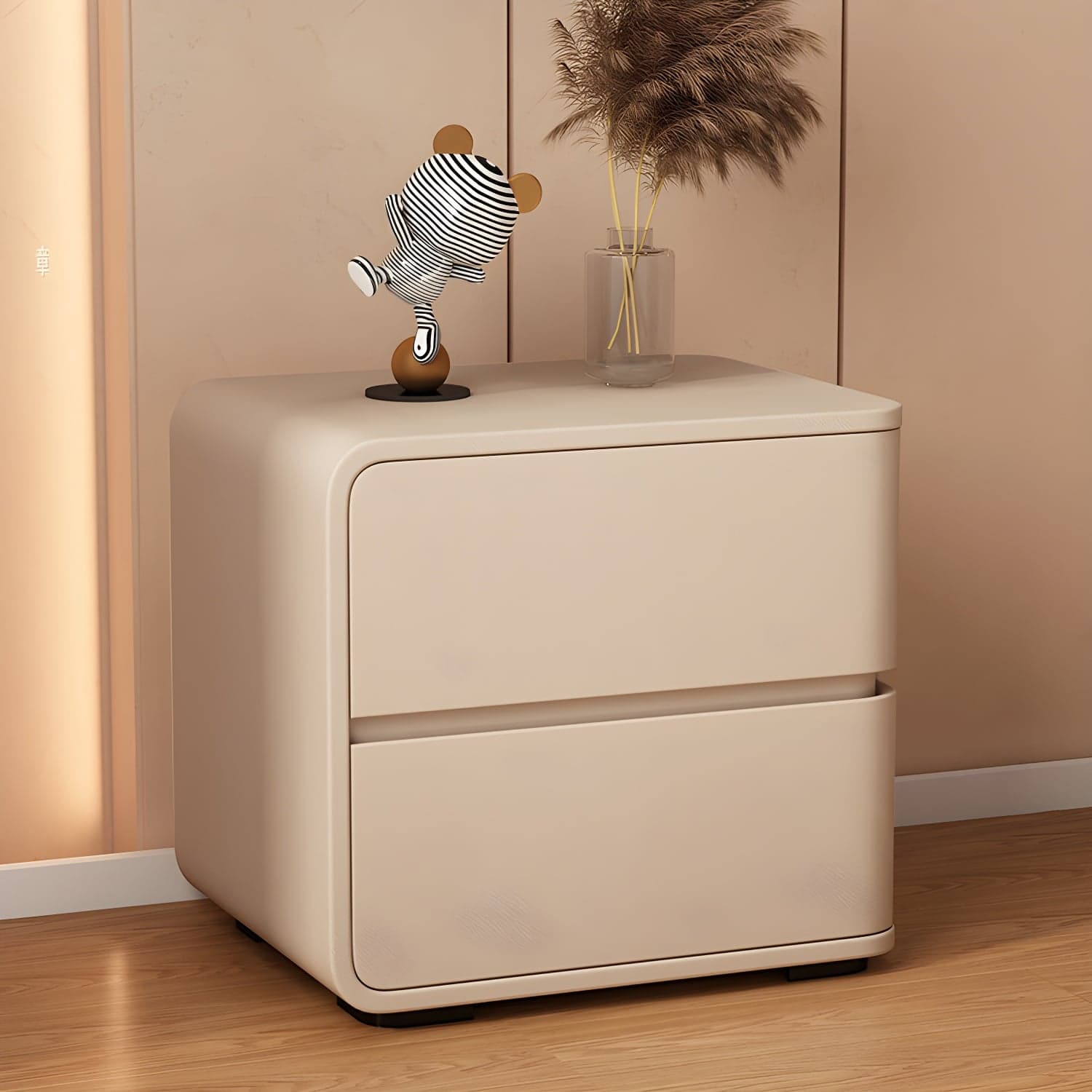Contemporary Bed Nightstand Solid Wood Bedside Cabinet with 2 Drawers thumbnail 5