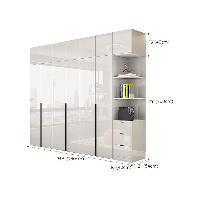 Solid Wood White Wardrobe Armoire with Drawers, Clothing Rod, and Shelves thumbnail 36