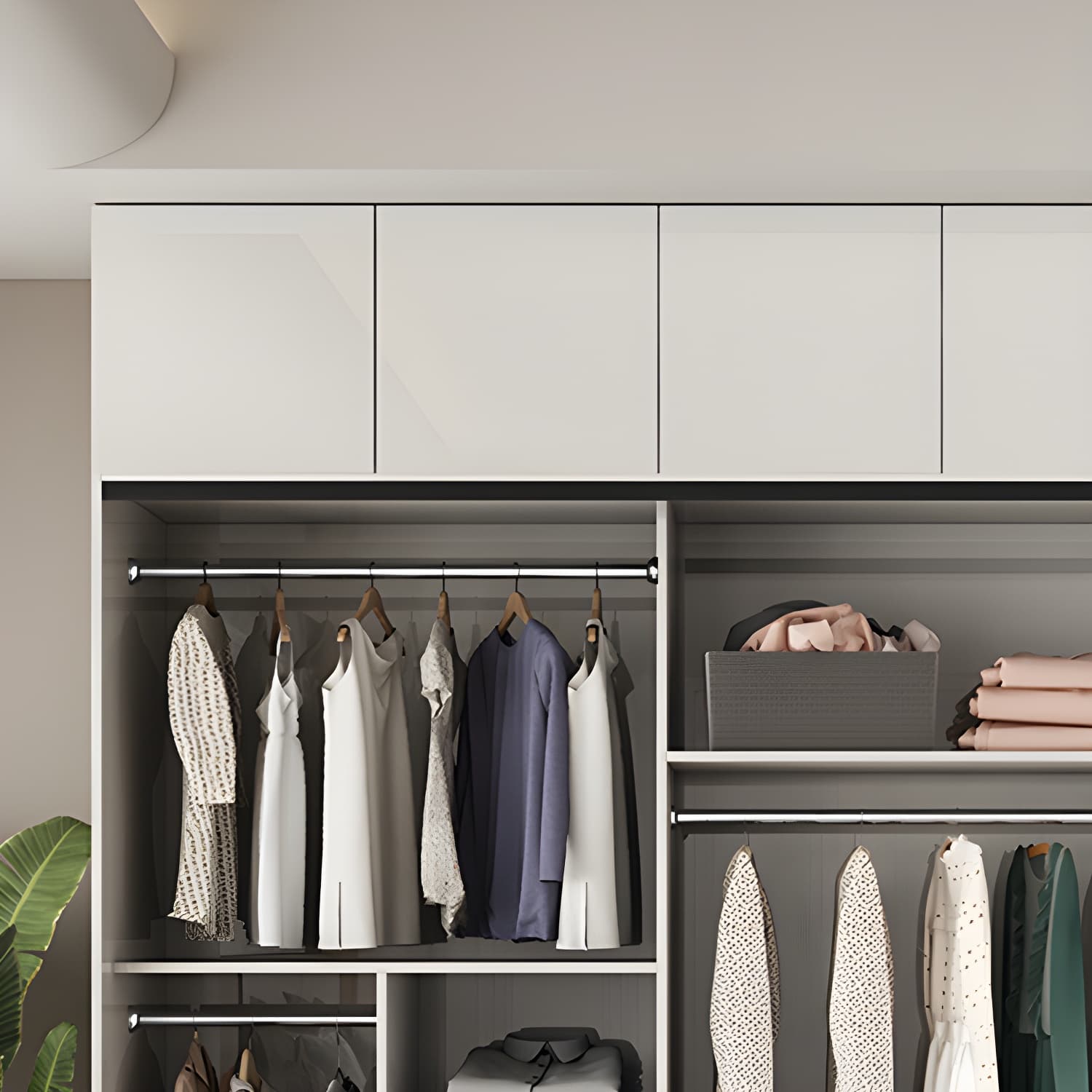 White Colour Wooden Wardrobe Cloth Rod Included Wardrobe Closet with Shelves thumbnail 6