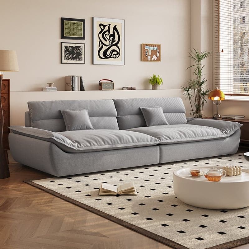 Modish Solid Color Stain Resistant Standard Sofa in Light Gray/Mocha/Off-White, 2-seater with 2 Pillows thumbnail 9