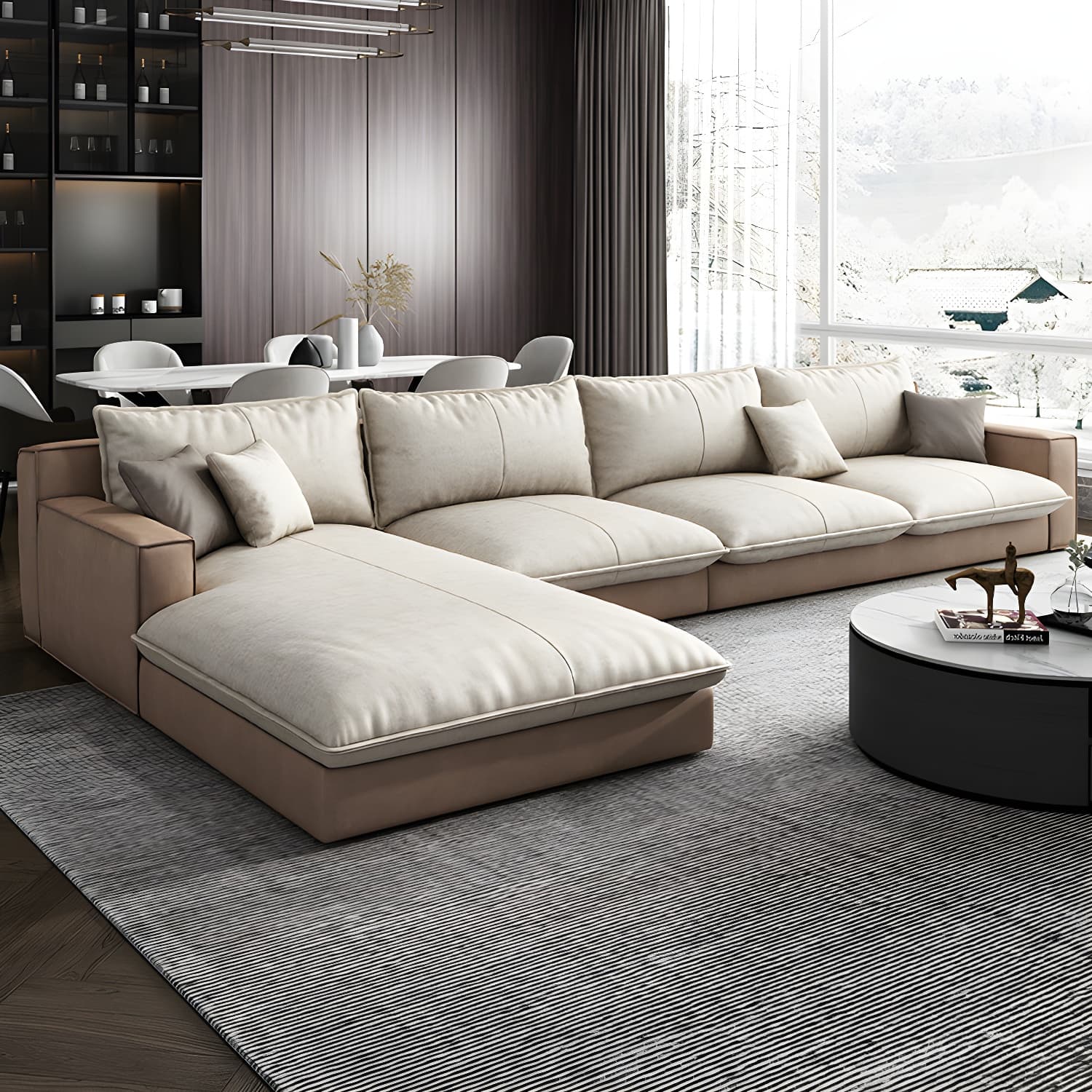 Assembled Living Room Square Arm Modular Contemporary Sofa & Chaise