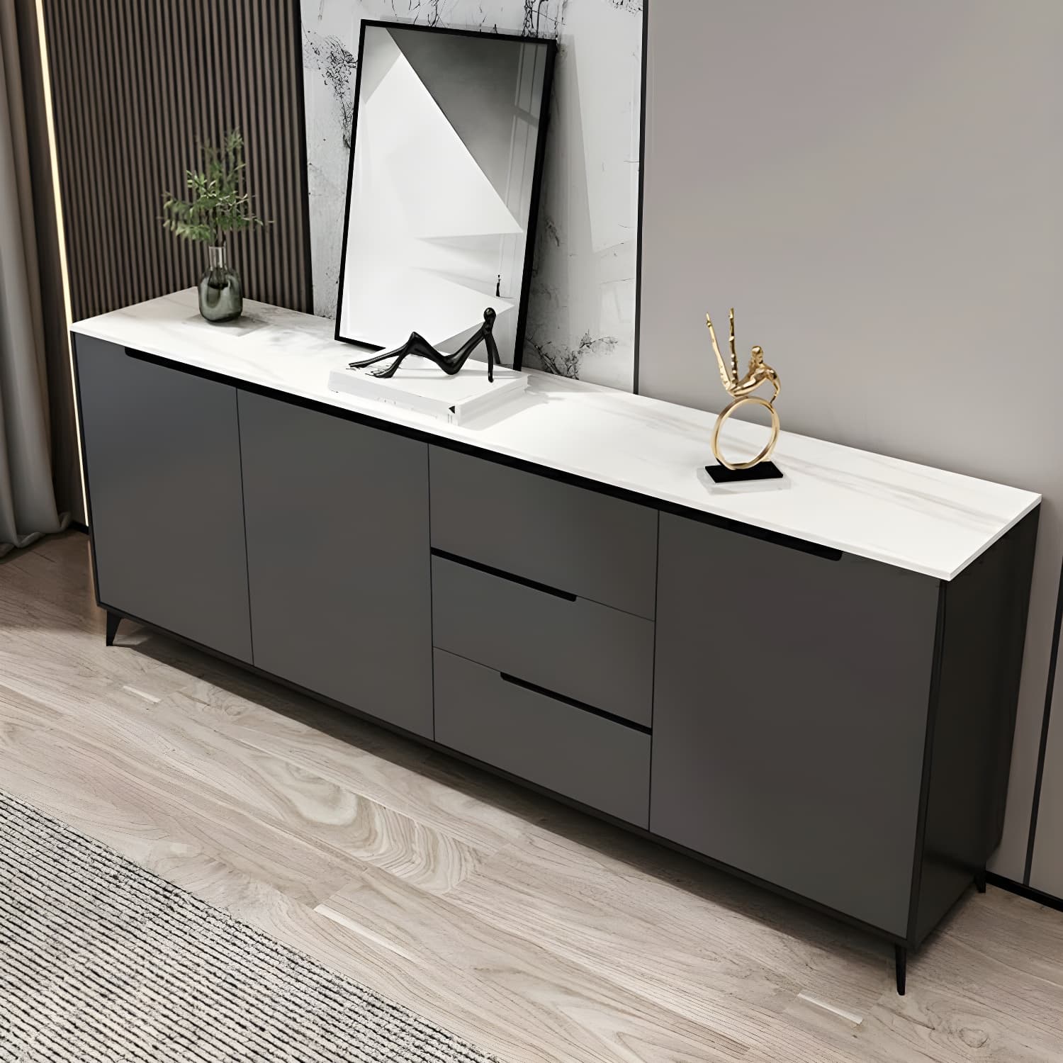 Modern Wood Sideboard with 3 Drawers and 3 Doors - Overall Dimensions 40cm W x 85cm H thumbnail 7