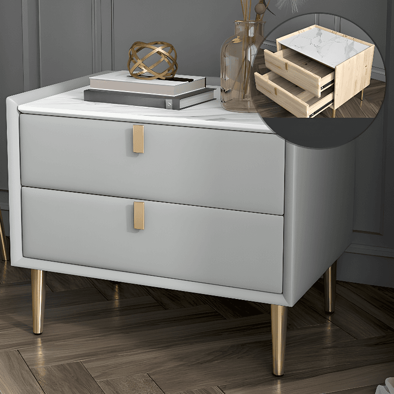 Organic Modern Nightstand With Drawer Organization Featuring 2 Drawers, Stone Countertop, and Leg thumbnail 6