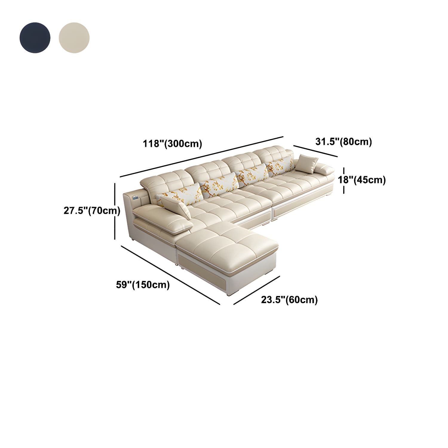 Contemporary Faux Leather Sofa & Chaise Biscuit Back Pillow Top Sofa thumbnail 16
