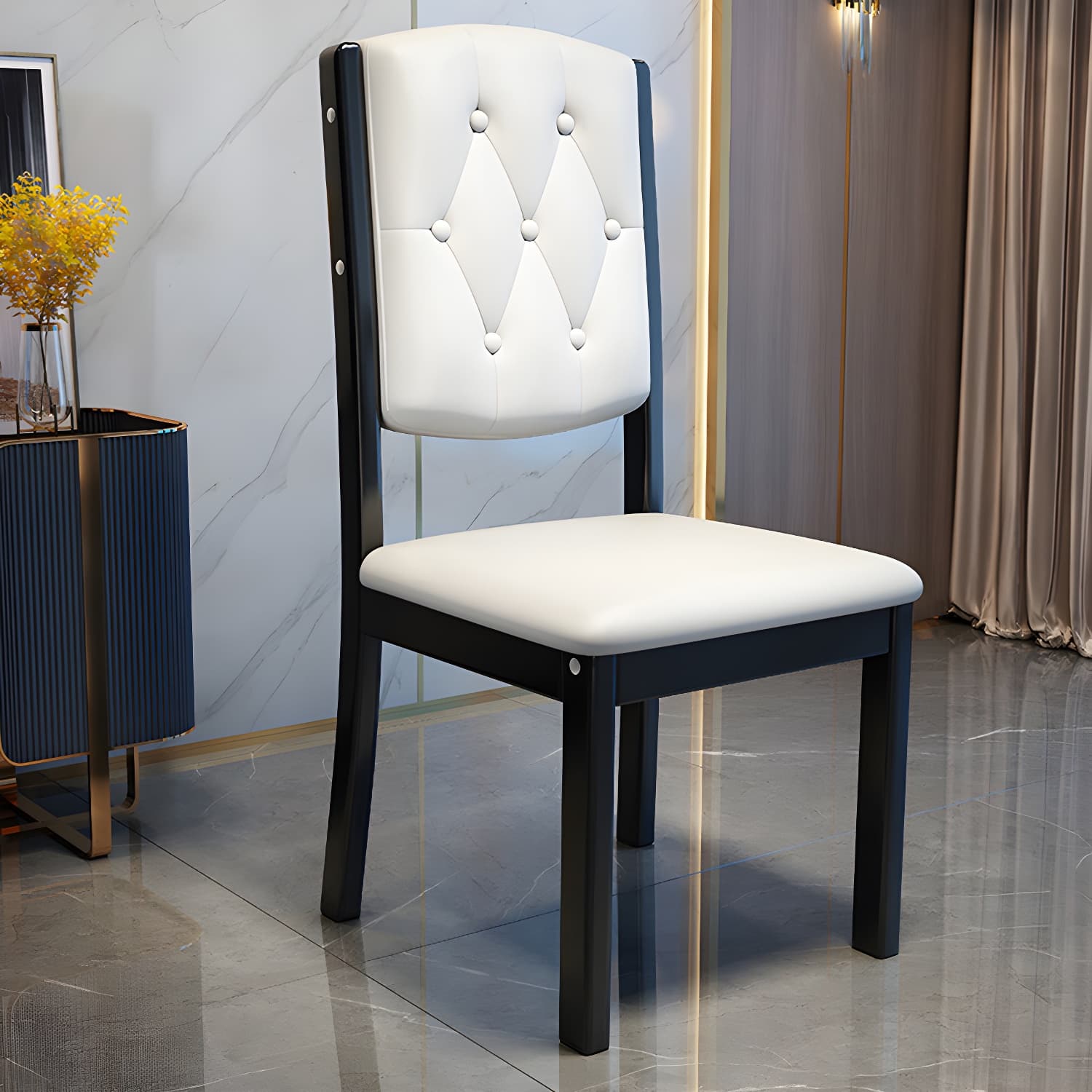Matte Finish Leather Side Chair with Solid Wood Base for Home thumbnail 12