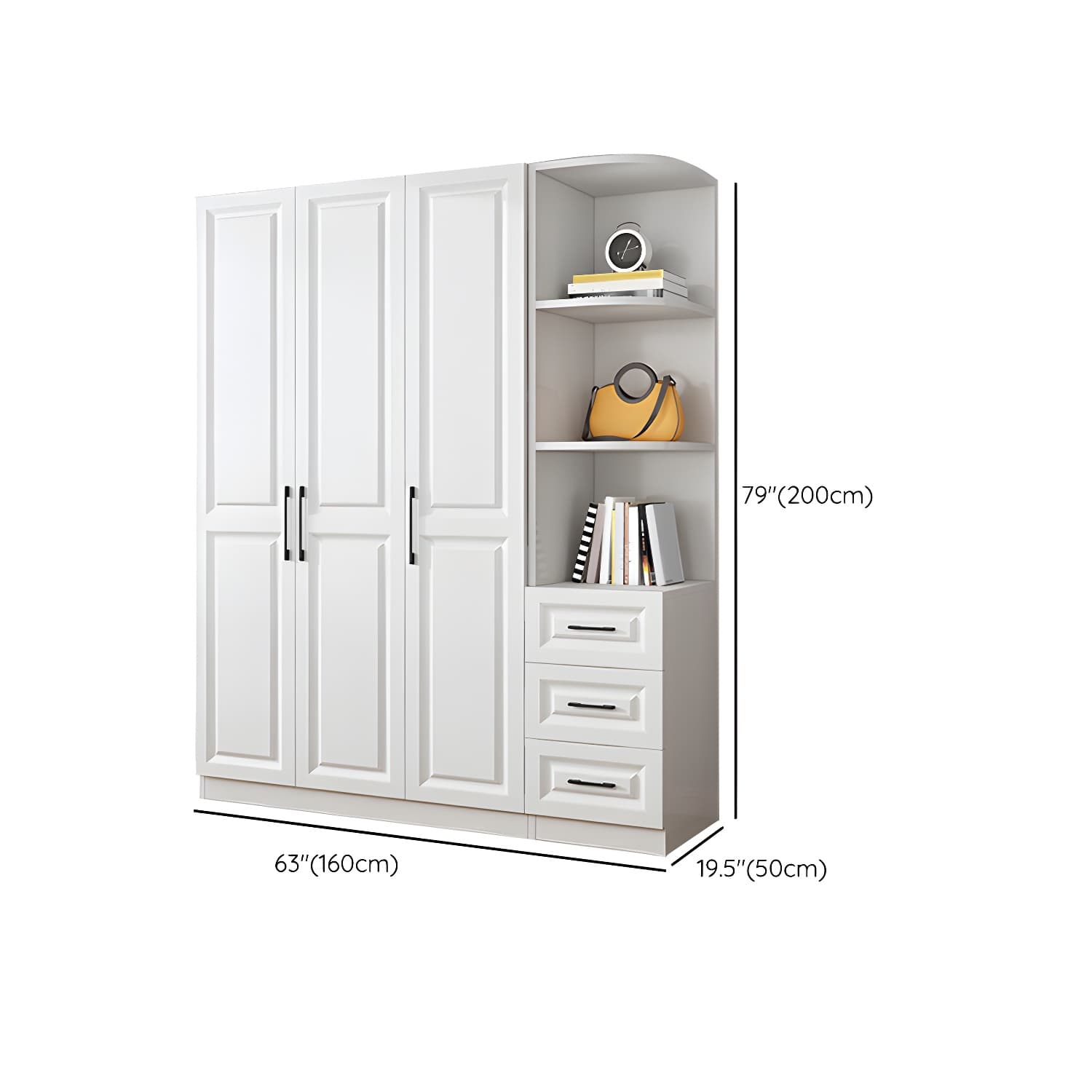 Modern White Wood Wardrobe Armoire with Shelves & Clothing Rod - Spacious and Stylish thumbnail 26