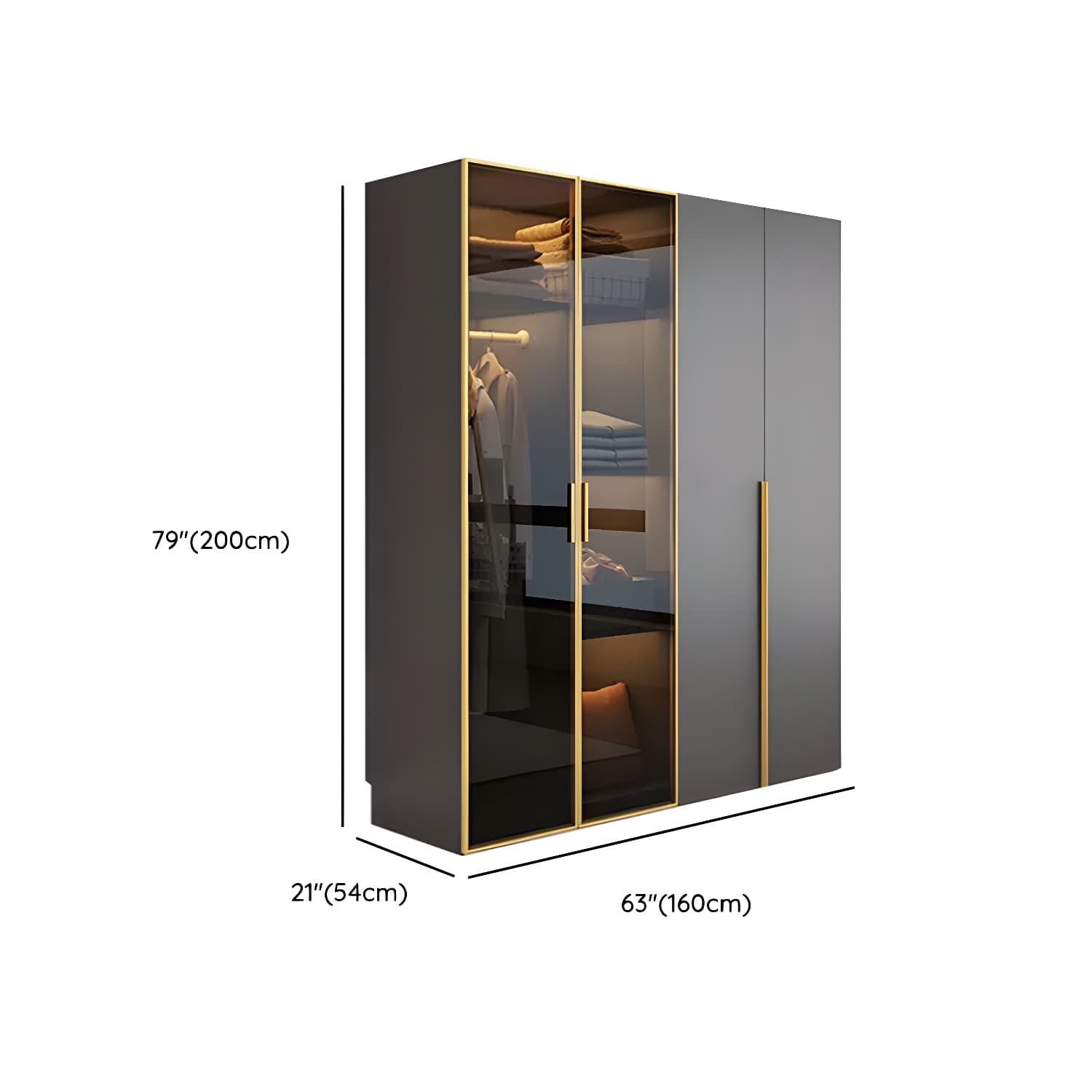 Modern Grey Wood Wardrobe Armoire with Drawers & Adjustable Shelves thumbnail 13
