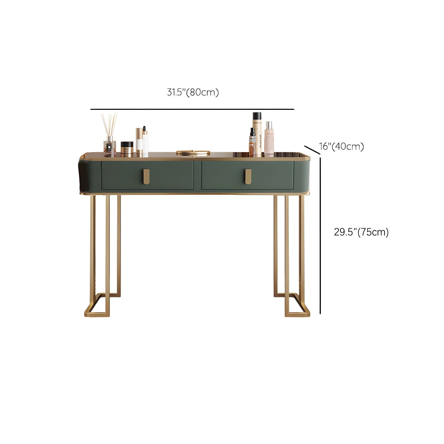 Glass Top Dressing Table Solid Wood Green Make-up Vanity with Drawers thumbnail 16