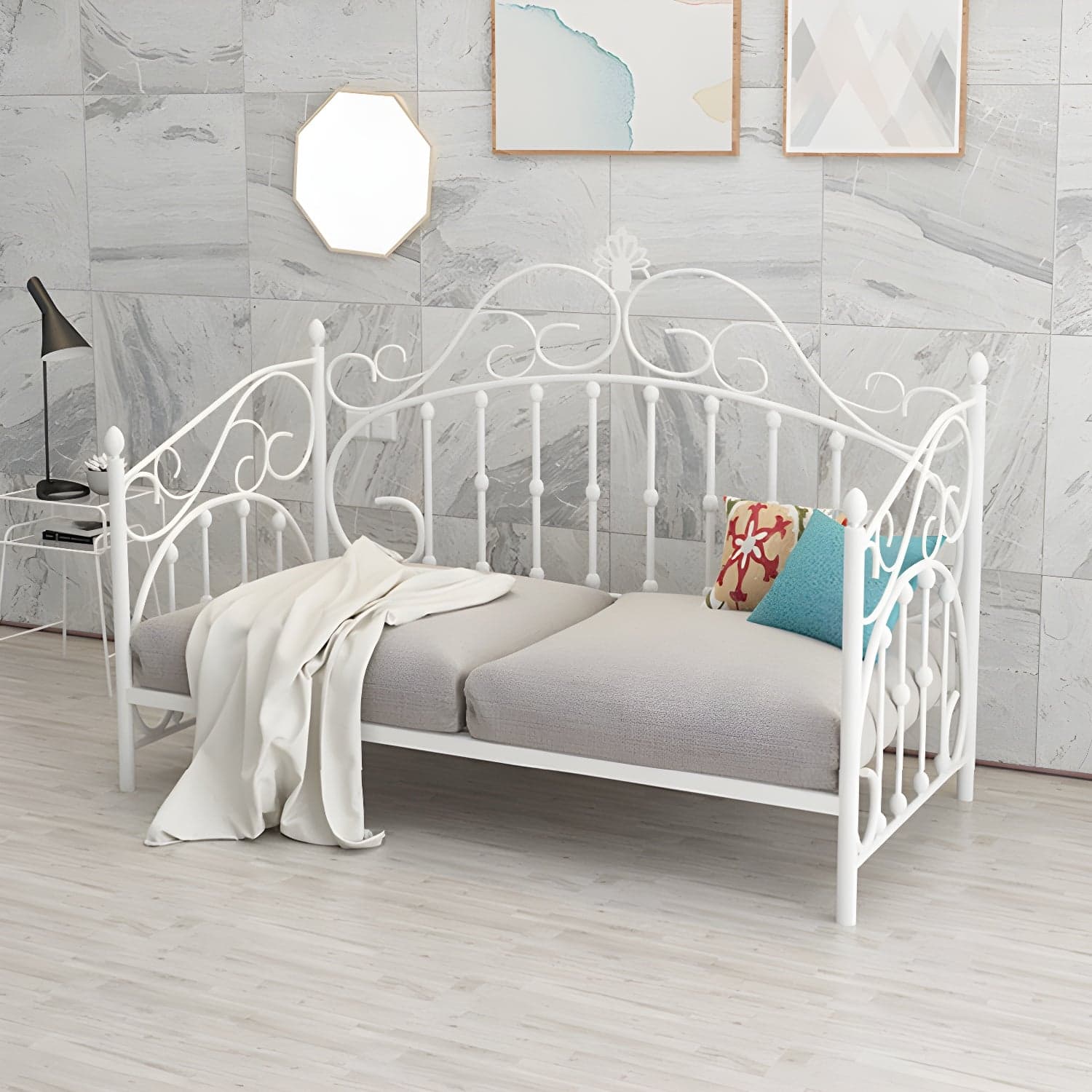 Luxurious Open-Frame Bed 45.28-inch High Metal Child's Bed with Headboard thumbnail 3