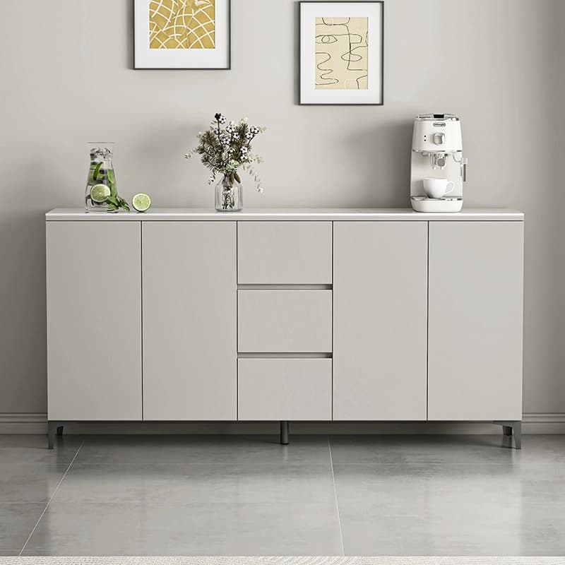 Contemporary Living Room Stone Top Sideboard with Doors and Drawers