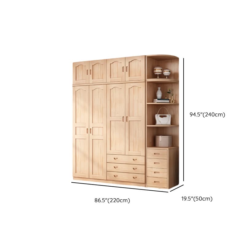 Modish Natural Color Reclaimed Wood Wardrobe Armoire with Soft Close Drawer, Soft Close Door thumbnail 34