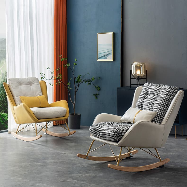 Ergonomic Stationary Round Arm Living Spaces Rocking Chair with Rear, Winged-back Chair thumbnail 11