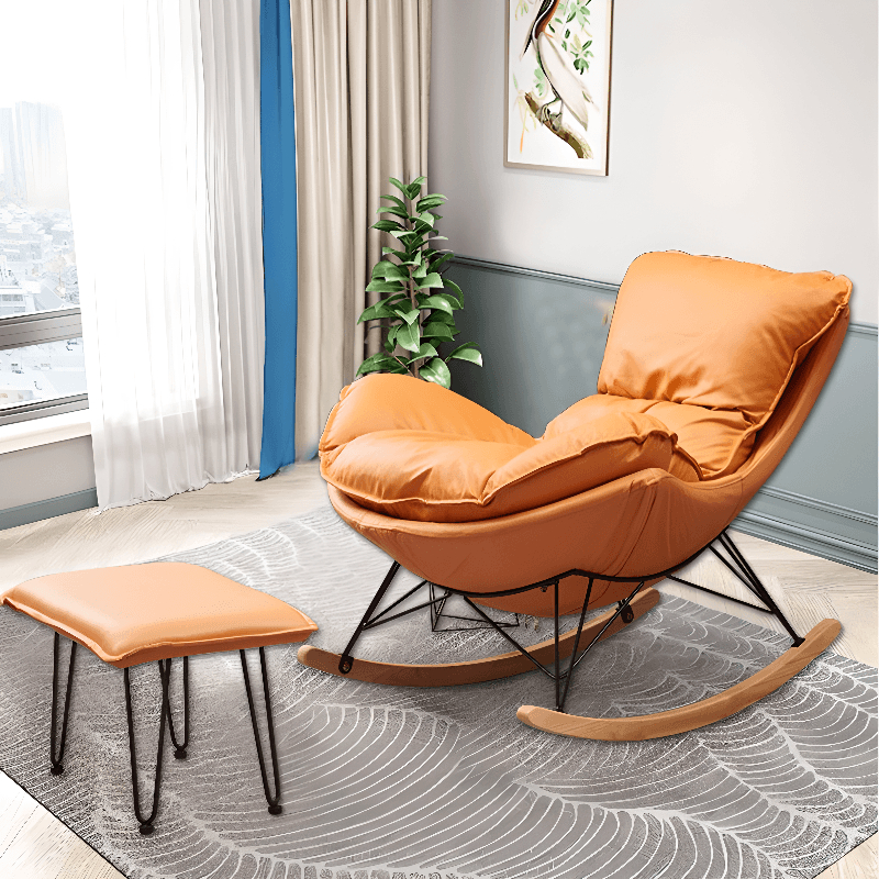 2-piece Stain Resistant Padded Rocking Accent Chair in Apricot Color with Footstool and Lumber Base in a Simple Style thumbnail 11