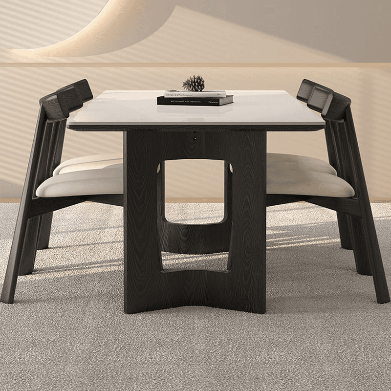 Slate Dining Table Set with Two-sided Pedestal, Padded Chair, and Back for 4 People - 5-piece in White thumbnail 1